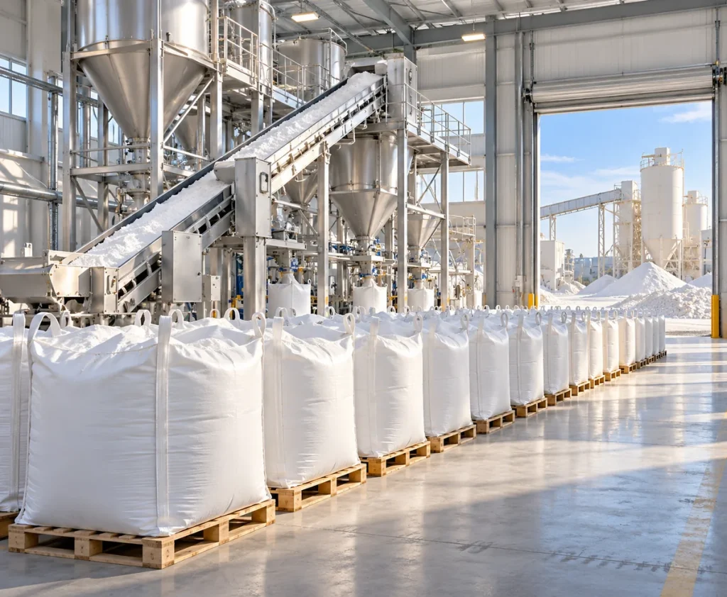 Bulk bags of ground calcium carbonate ready for dispatch at the El Wadi plant
