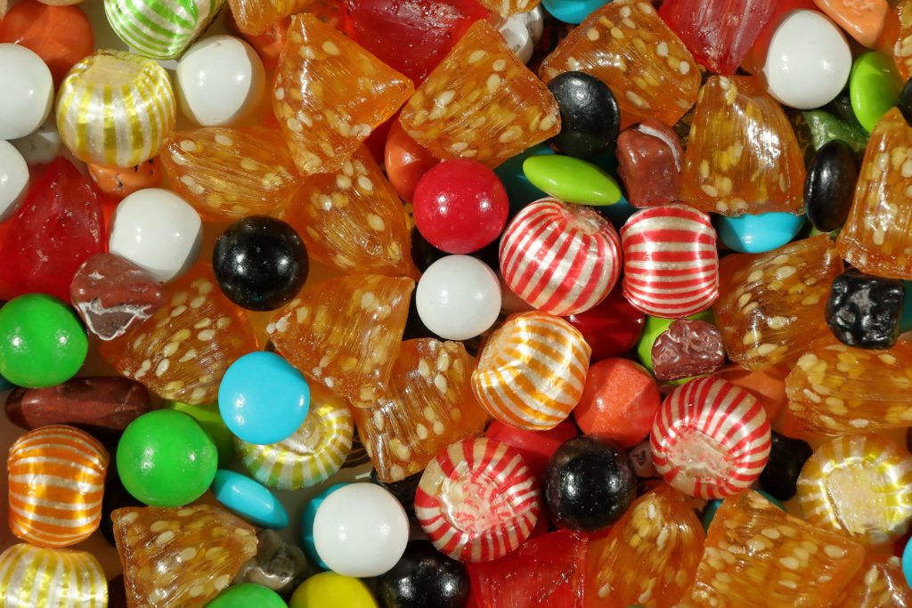 Assorted hard candies and chocolates